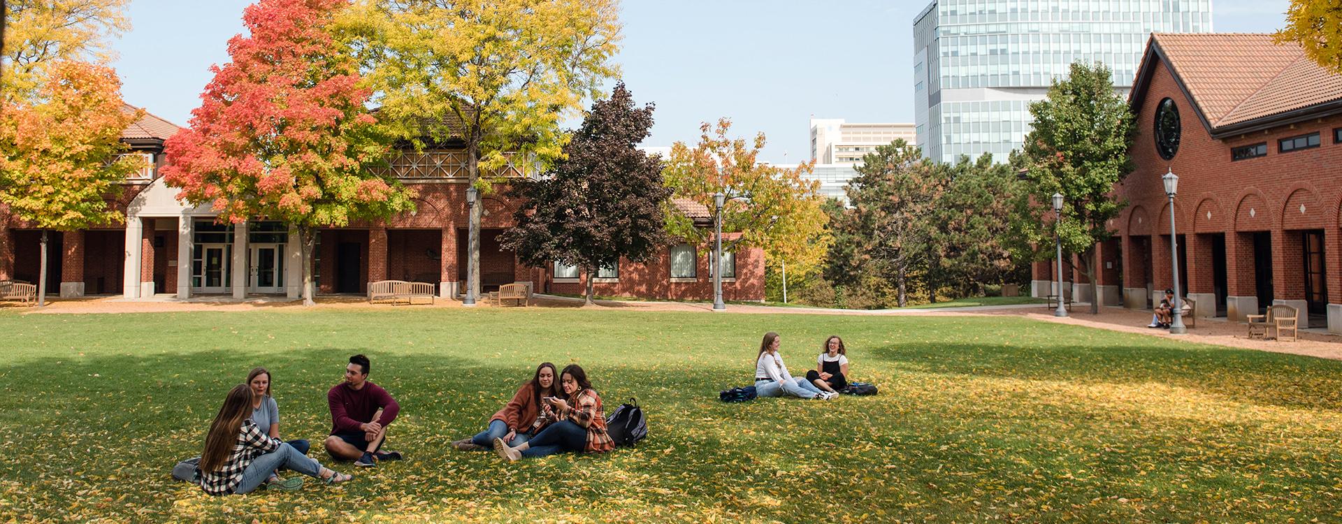 Groups of WLC students in the Quad